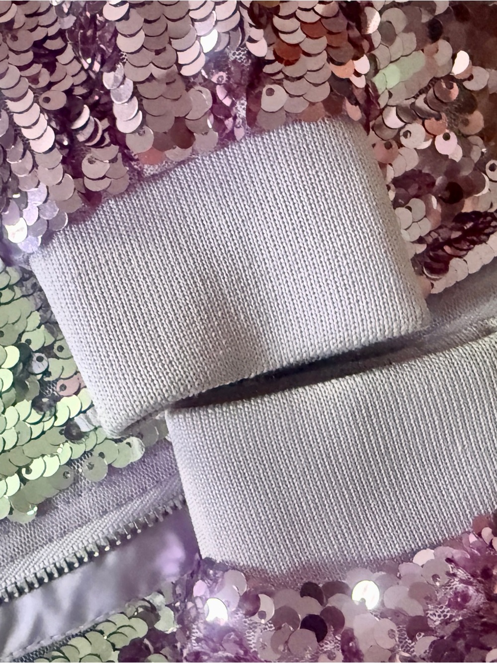 H&M Lavender Bomber Jacket with Reversible Green, Silver & Purple Sequins - Picture 5 of 6